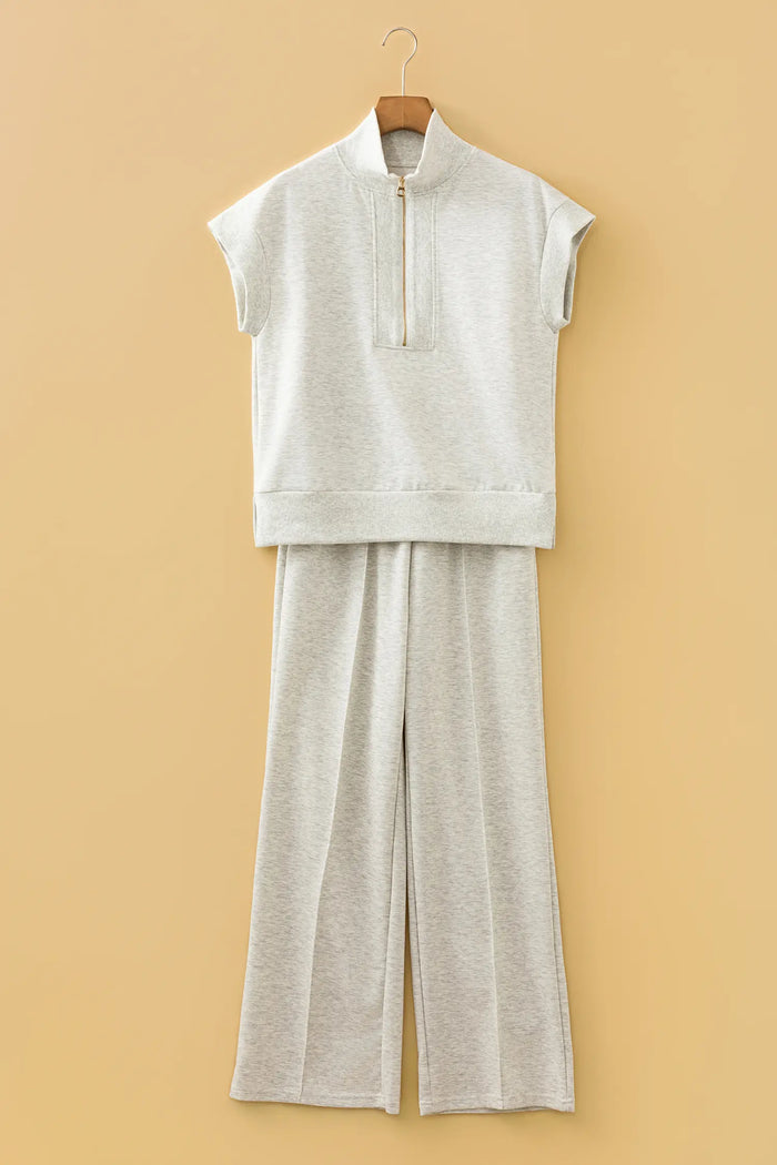 Half Zip Polo Tee Casual Trousers Co-ord Set
