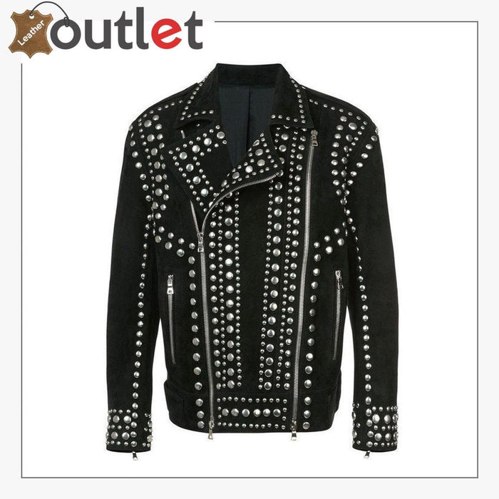 Handmade Men Black Punk Rock Studded Jacket