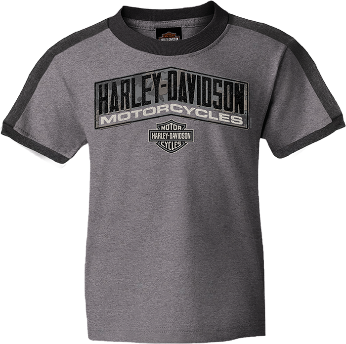 Harley-Davidson Rust Badge Youth Ringer T-Shirt Grey With Store Back Print