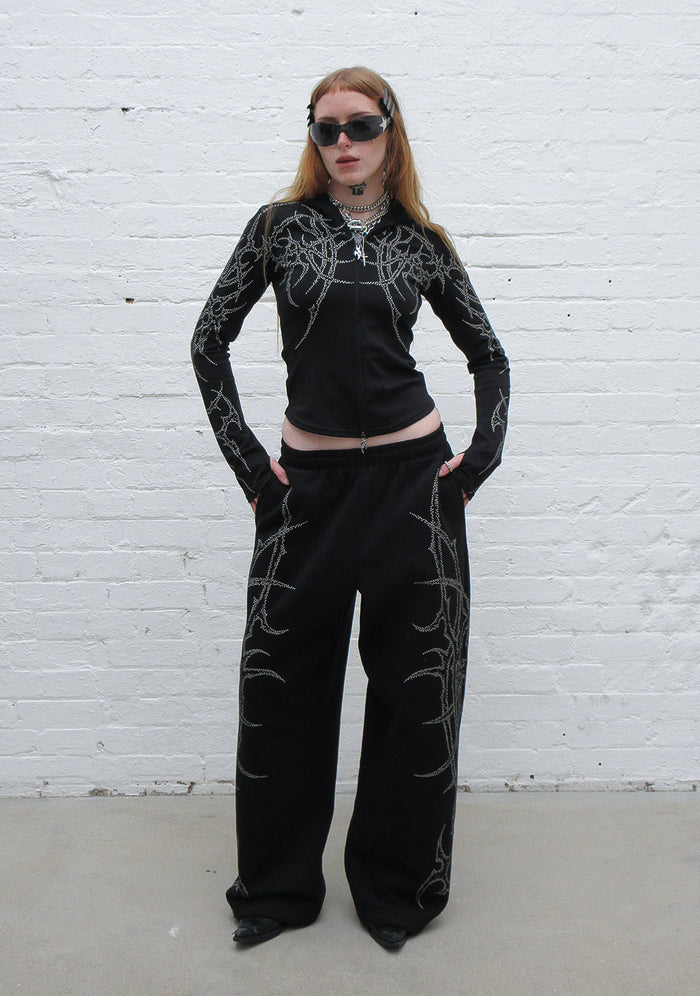 HAUNT STUDDED SCULPT STRETCH ZIP HOODIE BLACK