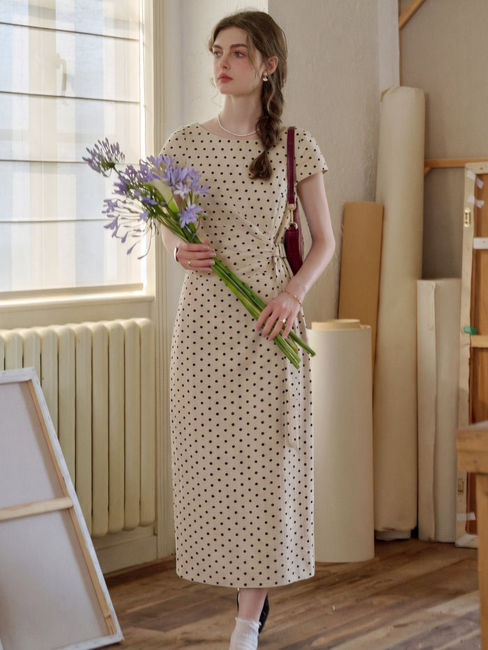 Hebe Round Neck Polka Dot Linen Dress