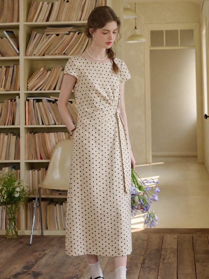 Hebe Round Neck Polka Dot Linen Dress