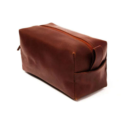 "Hides" Brand Rectangular Brown Leather Dopp Kit