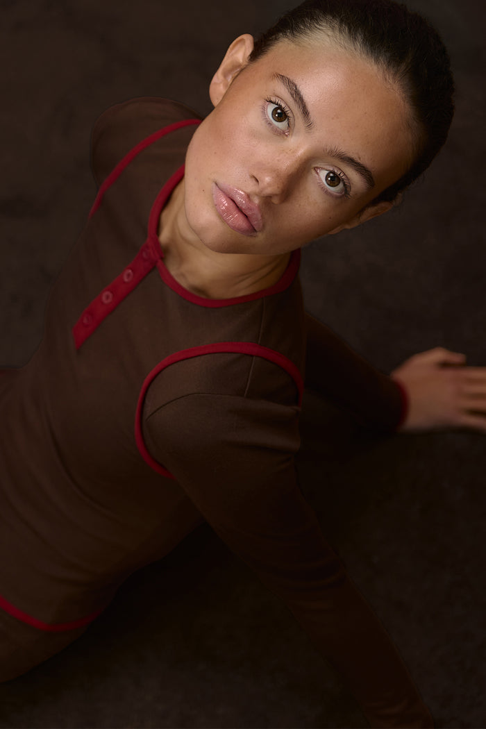Huggie Layered Long Sleeve Top in Brown