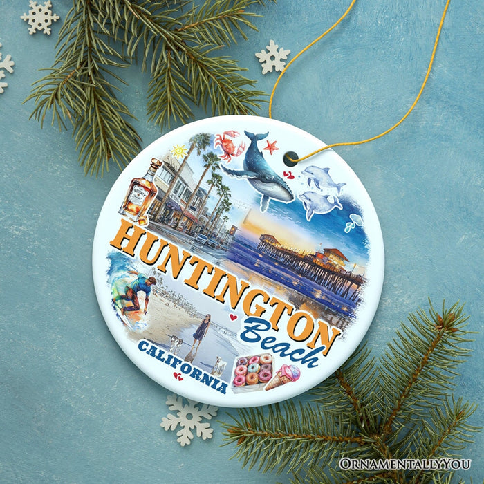 Huntington Beach Heritage Ornament, California Surf Culture Christmas Souvenir and Gift Ceramic Ornament OrnamentallyYou