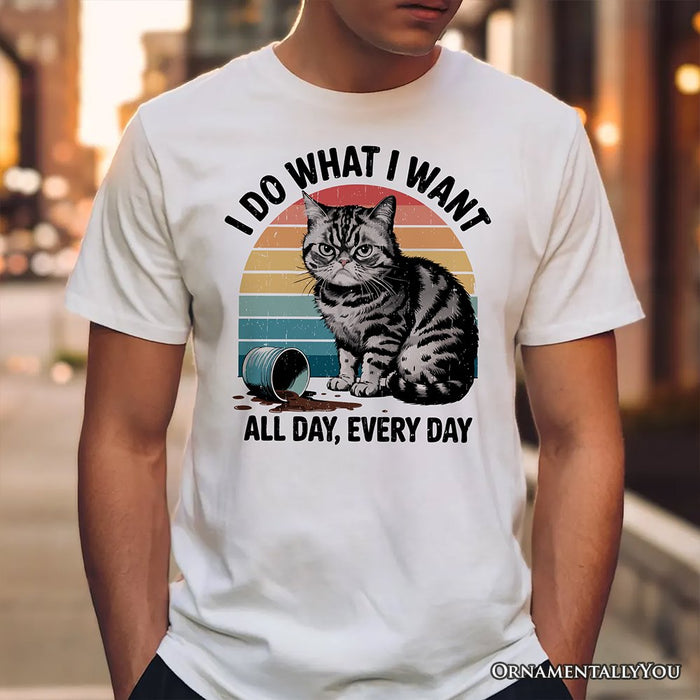 I Do What I Want Cat Retro T-Shirt, Unisex Sarcastic White Tee for Cat Lovers T-Shirts OrnamentallyYou