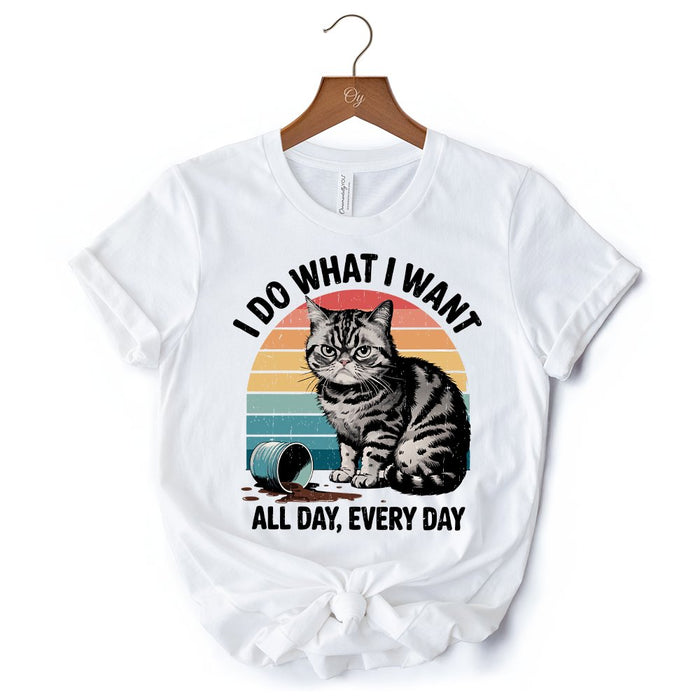 I Do What I Want Cat Retro T-Shirt, Unisex Sarcastic White Tee for Cat Lovers T-Shirts OrnamentallyYou