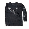 Identity LS Tee, black, with white geometric designs on the sleeves.