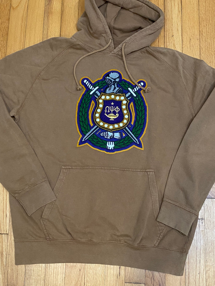 D9 - Vintage Washed Chenille Crest Hooded Sweatshirt