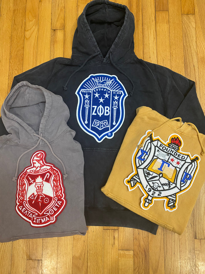 D9 - Vintage Washed Chenille Crest Hooded Sweatshirt