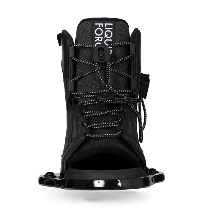 Front view of Index 6R black binding with lace-up design.