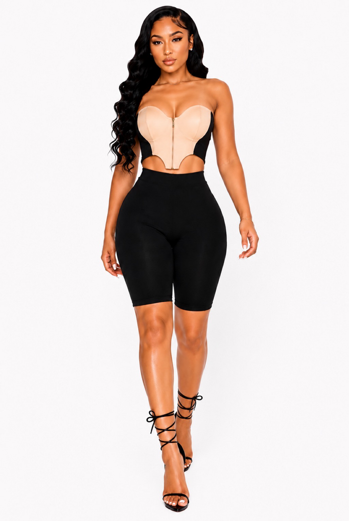 It’s About Time - Matching Two Piece Stretch Zip Up Crop Bermuda Short Set