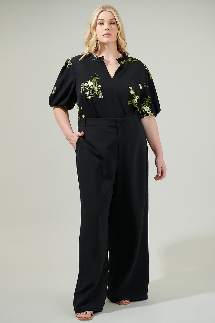 Jenna Floral Split Neck Blouse Curve