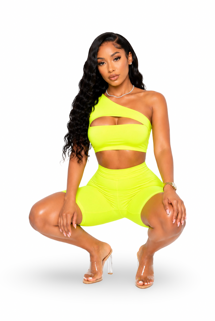 Just Loungin’ – Single Sleeve Matching Two Piece Biker Short Set