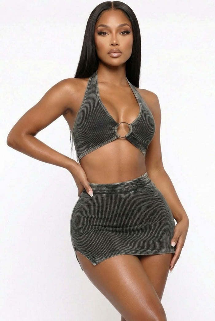 Keeper - Halter Neck Front Cut Out Skort Detail Romper