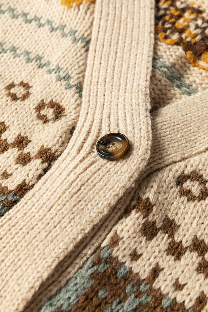 Khaki Western Pattern Knit Button V-Neck Cardigan - Sweaters & Cardigans/Cardigans