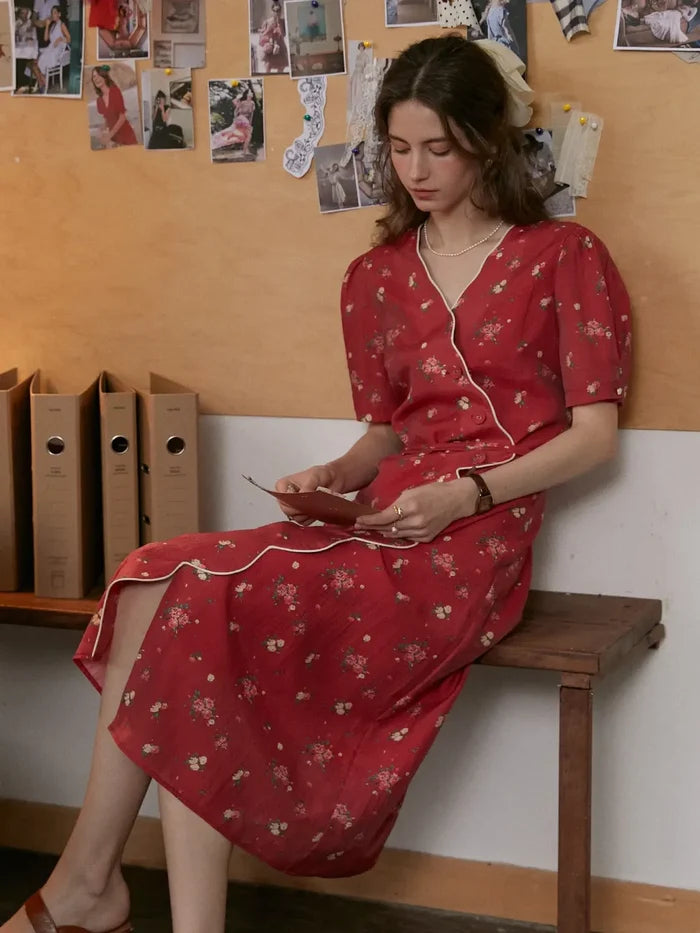 Kimura Floral-Print Rayon Midi Dress