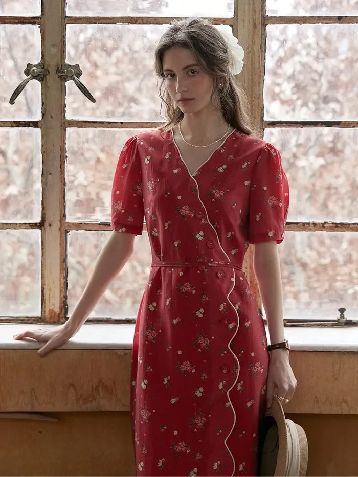 Kimura Floral-Print Rayon Midi Dress