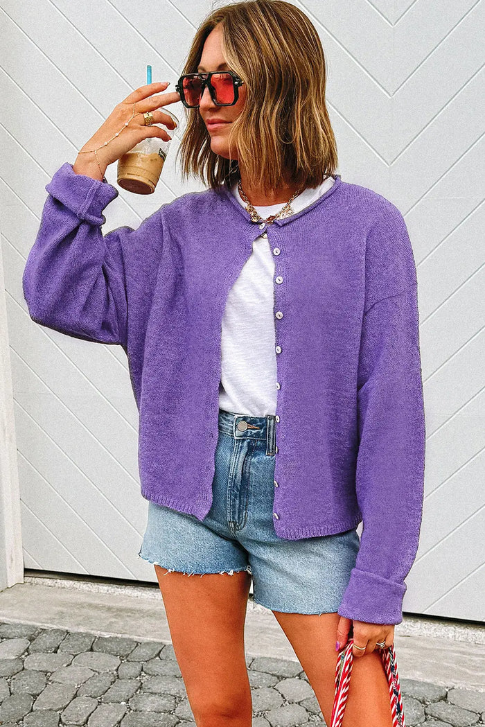 Knit Button Drop Shoulder Sweater Cardigan - Sweaters & Cardigans/Cardigans