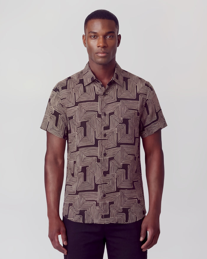 LANDON INTER TWINE BLACK MENS LINEN SHIRT