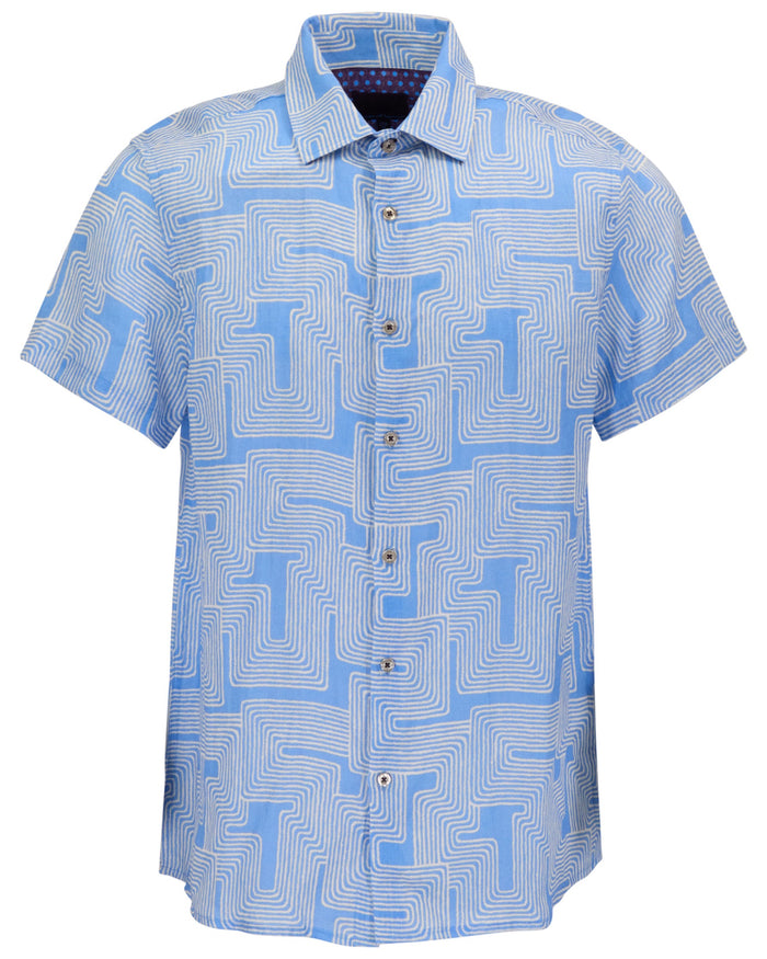 LANDON INTER TWINE BLUE MENS LINEN SHIRT