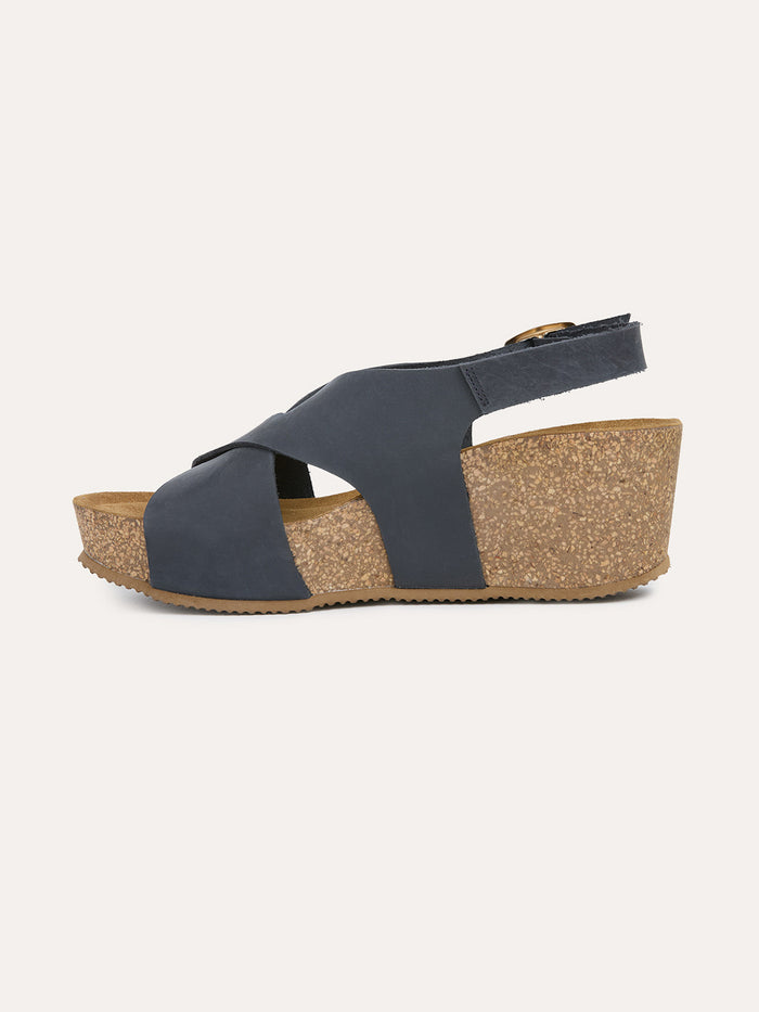 Leather Crossover Wedge Sandals