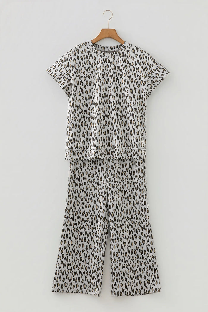 Leopard Print Casual Tee and Pants Co-ord Set
