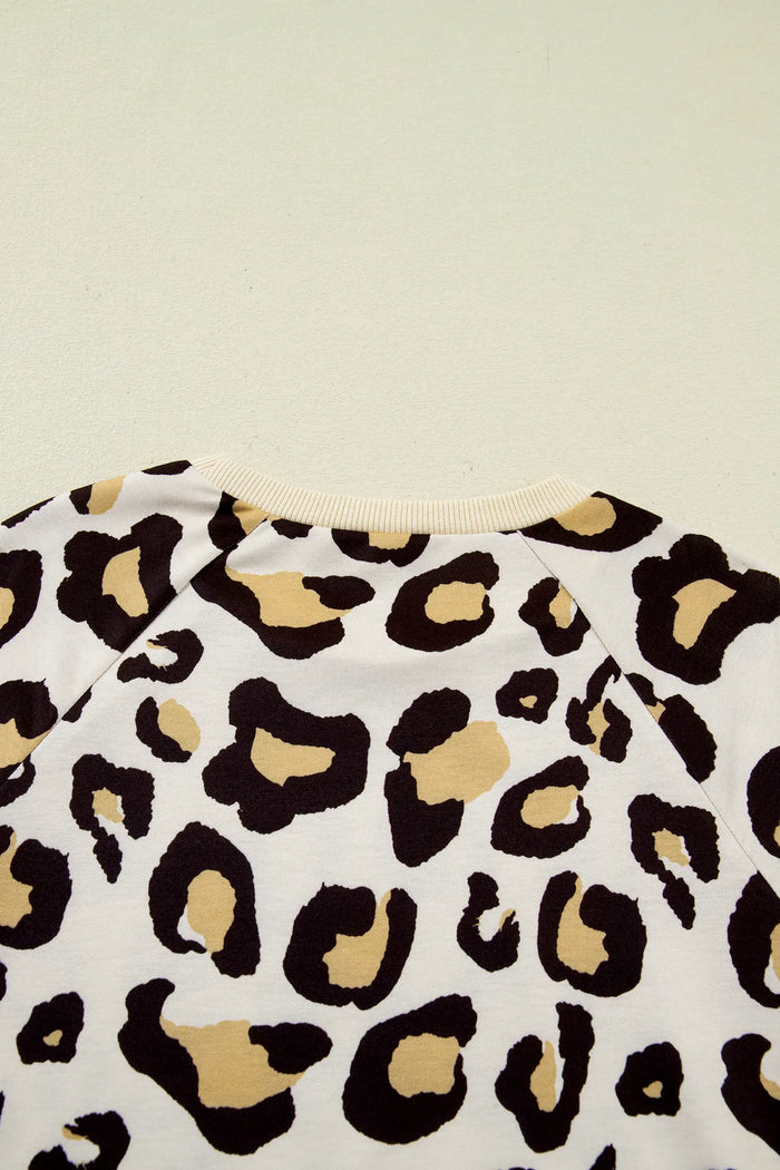 Leopard Print Long Sleeve Shift T-Shirt Dress with Pockets