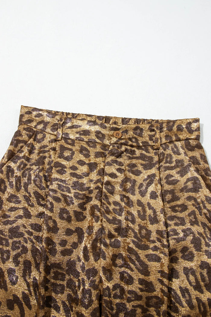 Leopard Print Western Style Wide Leg Full Length Pants – Multicolour