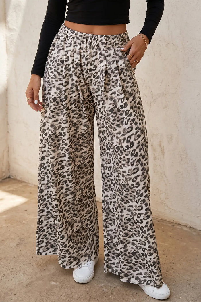 Leopard Print Wide Leg Full Length Pants – Multicolour