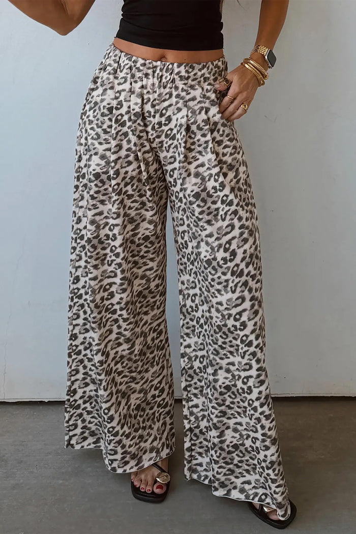 Leopard Print Wide Leg Full Length Pants – Multicolour
