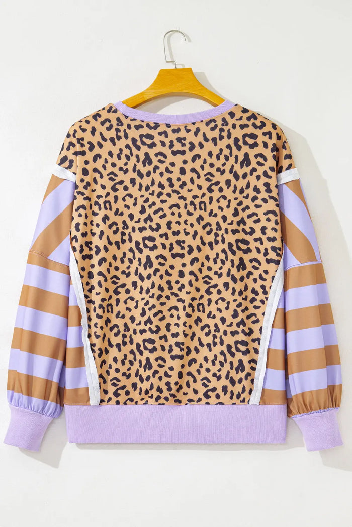 Leopard Striped Patchwork Plus Size Loose Sweatshirt - Size/Plus Sweatshirts & Hoodies