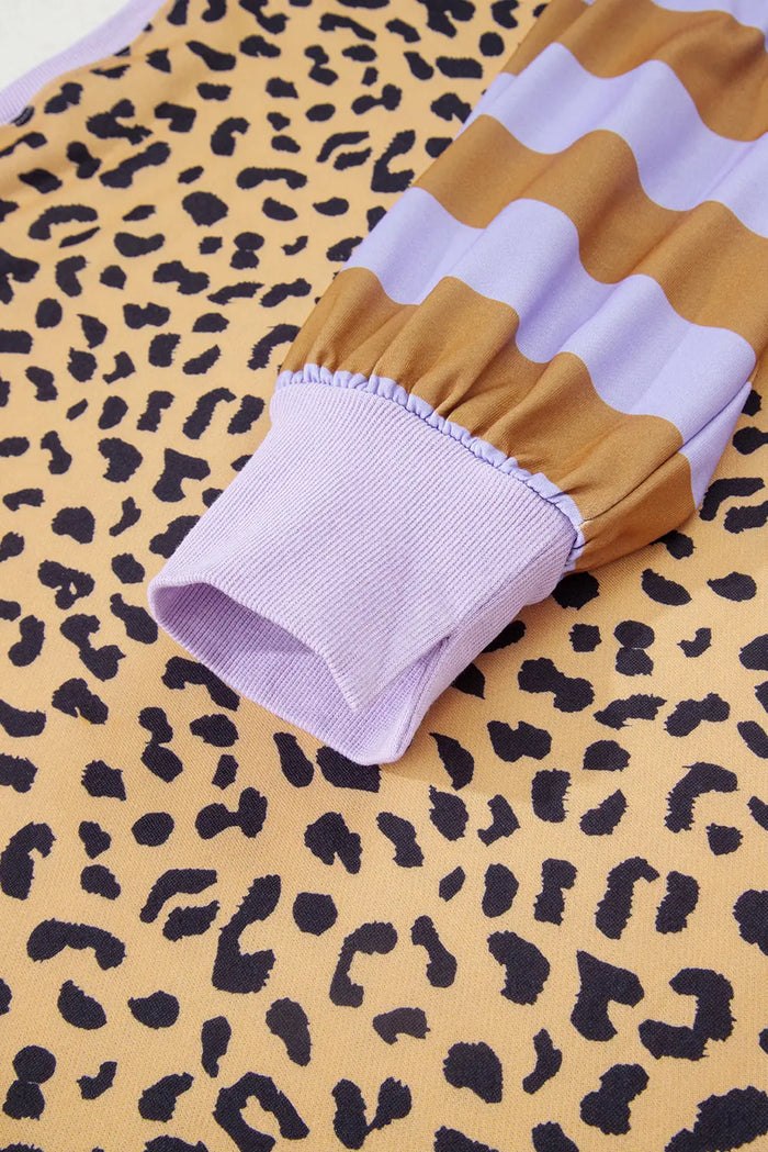 Leopard Striped Patchwork Plus Size Loose Sweatshirt - Size/Plus Sweatshirts & Hoodies