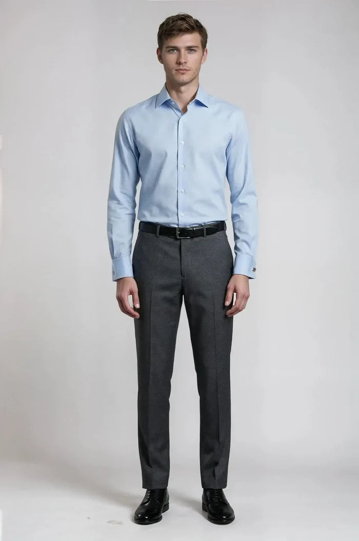 Light Blue French Cuff Shirt – a sophisticated light blue shirt featuring a bespoke tailored fit with elegant French cuffs, crafted for refined formal wear and timeless elegance.