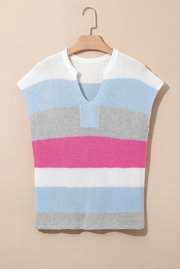 Light Blue V Neck Sweater Top - Sweaters & Cardigans/Short Sleeve