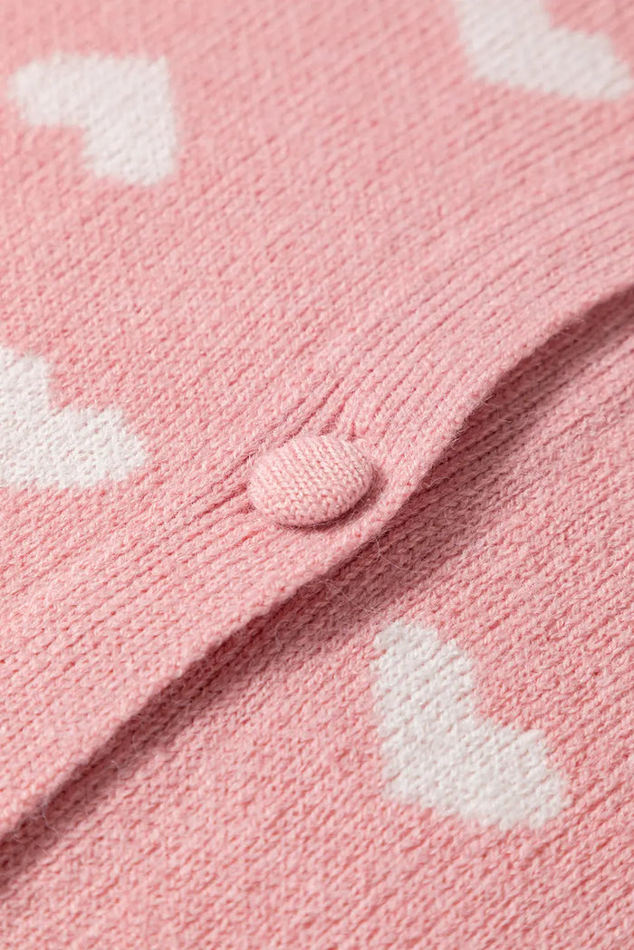 Light Pink Heart Pattern Button Front Cardigan Sweater - Sweaters & Cardigans/Cardigans