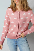 Light Pink Heart Pattern Button Front Cardigan Sweater - S - Sweaters & Cardigans/Cardigans