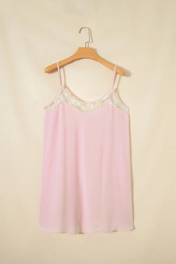Light Pink Sheer Lace Patchwork Camisole Nightgown Dress