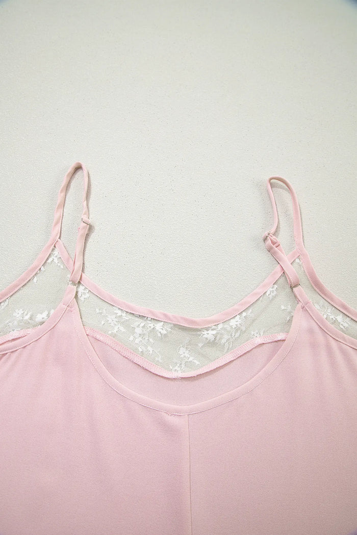 Light Pink Sheer Lace Patchwork Camisole Nightgown Dress