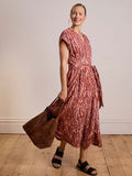 Linen Blend Pleat Waist Midi Dress