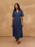 Linen Blend Wrap Midi Dress