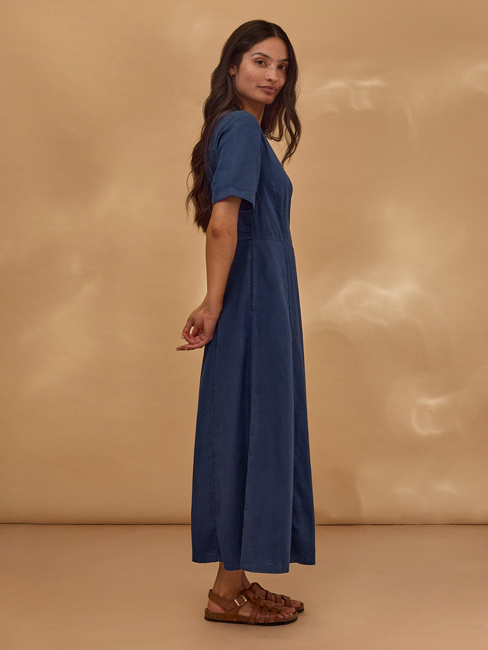 Linen Blend Wrap Midi Dress
