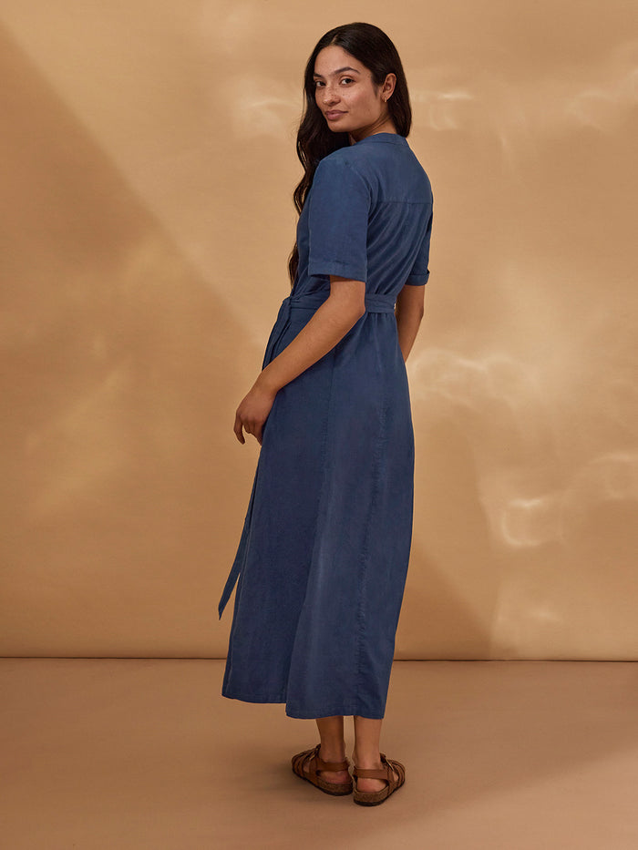 Linen Blend Wrap Midi Dress