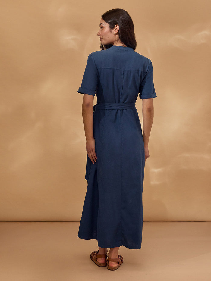 Linen Blend Wrap Midi Dress