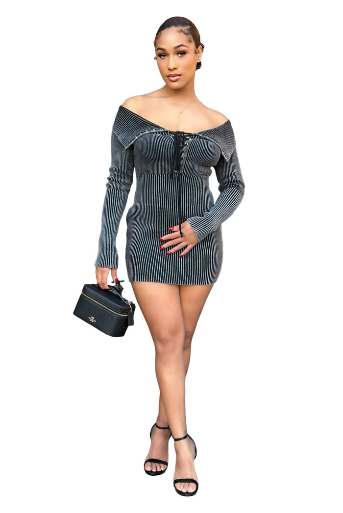 Look The Part - Premium Thick Stretch Off Shoulder Mini Dress