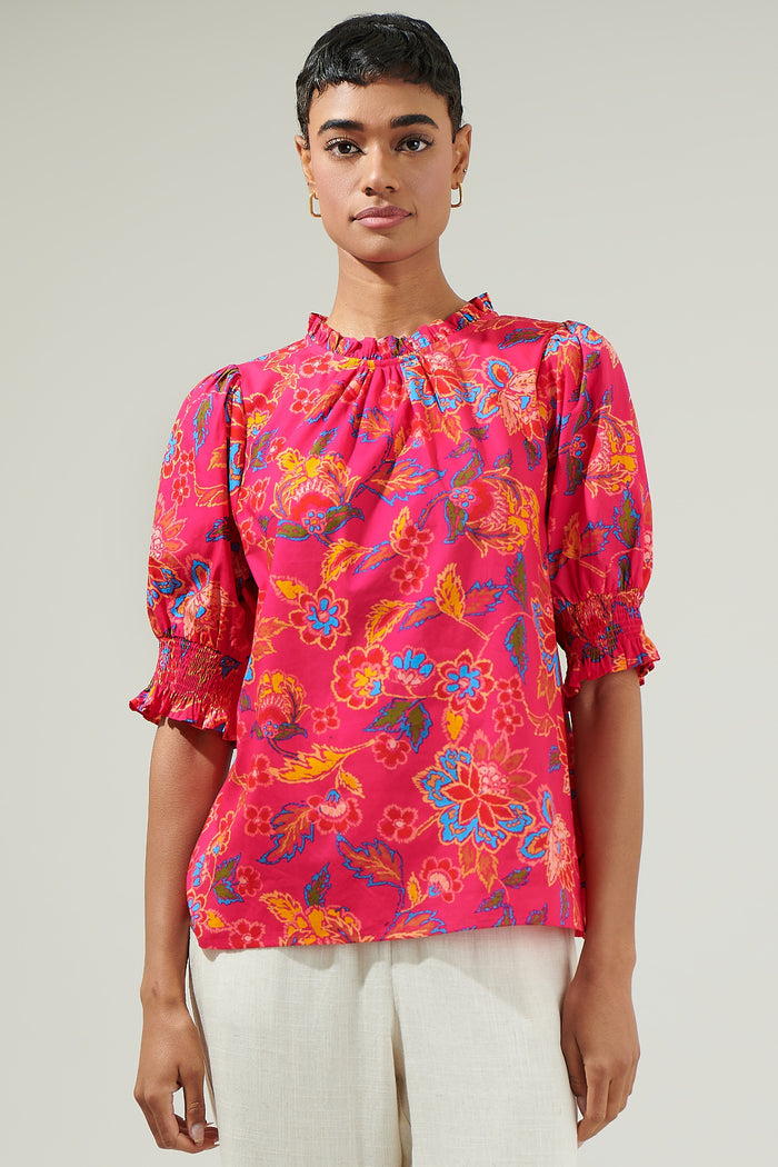 Lorie Floral Baretta Short Sleeve Blouse