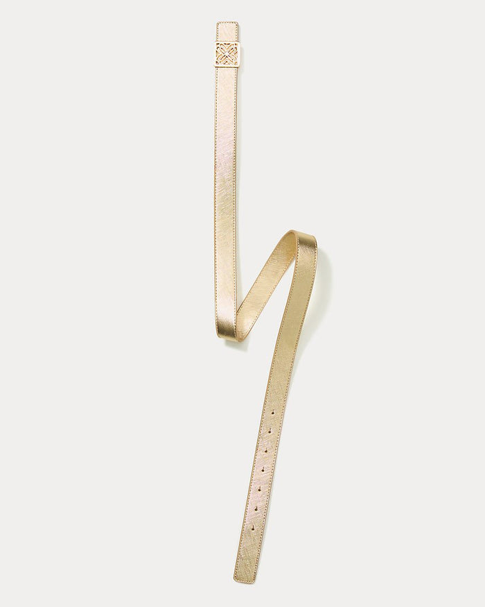 Lilly Pulitzer - Lp Skinny Leather Logo Belt - Gold Metallic