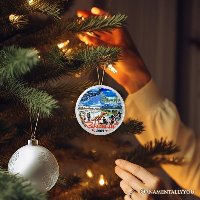 Majestic Bozeman Mountain Town Ornament, Montana Nature and Adventure Christmas Souvenir and Tree Decor Ceramic Ornament OrnamentallyYou