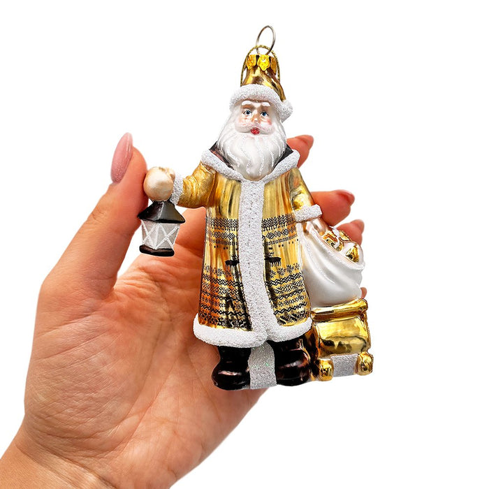 Majestic Gold Santa Blown Glass Christmas Ornament, Sleigh Accessory Tree Decor Glass Ornament OrnamentallyYou