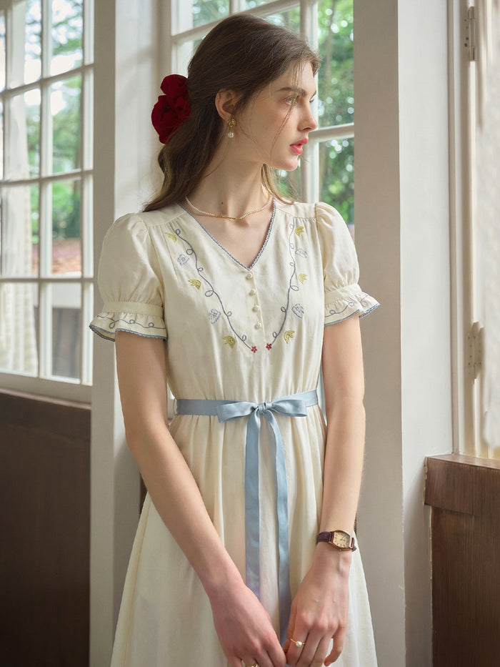 Marleigh V-Neck Embroidered Dress